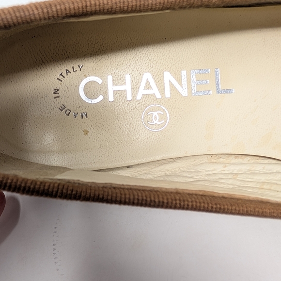 Chanel Tan Brown CC Leather Cap Toe Ballet Flats Ballerinas Size 38 - Picture 10 of 12